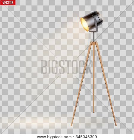 Decorative Spotlight Floor Lamp Tripod Original Sample Model With Solid Wood Legs. Switch On. Loft, 