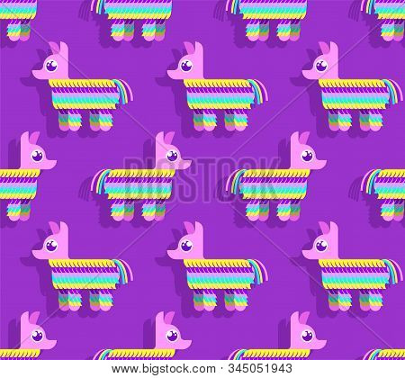 Pinata Pattern Seamless. Traditional Mexican Donkey Toy With Sweets Inside. Vector Texture
