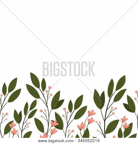 Vector Floral Seamless Pattern On White Background.  Leaves And Flower, Melody. Bright Colorful Spri