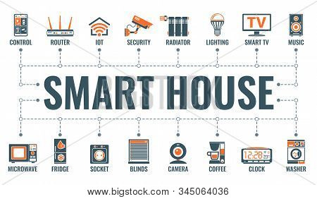 Smart House And Internet Of Things Horizontal Banner With Two Color Flat Icons Security, Lighting, I