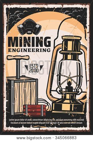 Mining, Coal Extraction And Mine Excavation Engineering Vintage Retro Poster. Vector Mining Industry