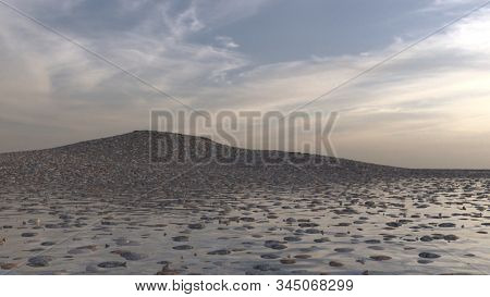 3d rendering of the shore landscape with riverstones 
