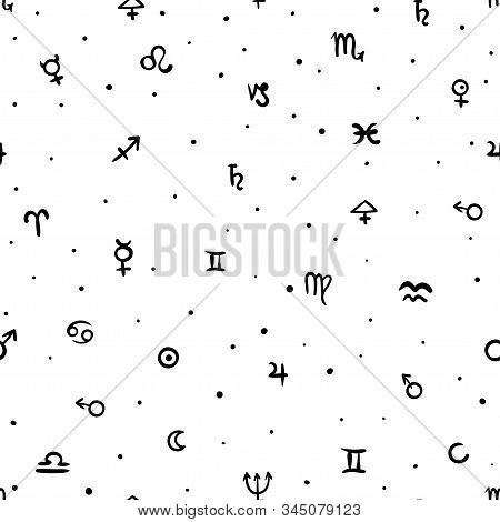 Vector Geometric Pattern With Alchemy Symbols And Shapes In Medium Size. Abstract Occult And Mystic 
