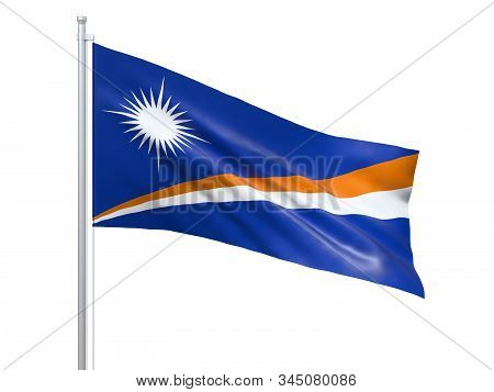Marshall Islands Flag Waving On White Background, Close Up, Isolated. 3d Render