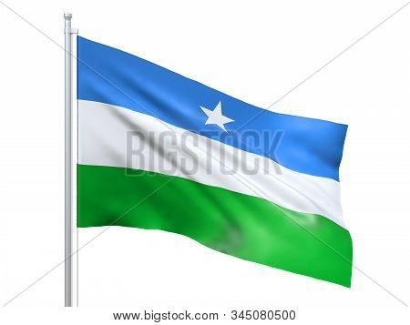 Puntland Flag Waving On White Background, Close Up, Isolated. 3d Render