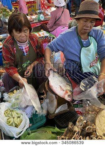 Phon Phisai, Thailand - December 7, 2019: Every Saturday Is Thai And Laos Local Market In Phon Phisa