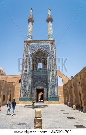 Yazd, Iran -  June 2018: Masjed-i Jame Mosque In The Old Town Of Yazd, Iran.