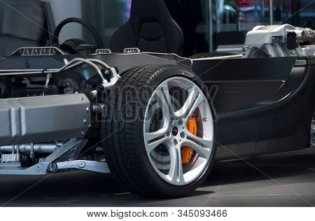 LONDON, UK - CIRCA AUGUST 2011: McLaren MP4-12C carbon and aluminum chassis.