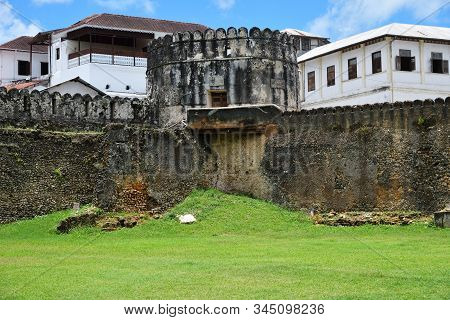Stone Town, Zanzibar - October 7, 2019: Zanzibar Architecture. The Old Fort Ngome Kongwe Building. T