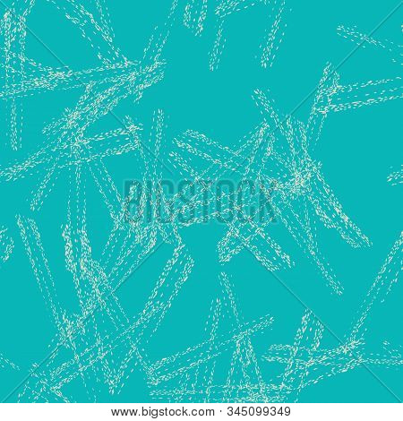 Teal And White Vector Seamless Check Pattern. Allover Pattern. Ink Grunge Grid. Hand Drawn Seamless 