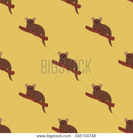 Seamless Pattern With Cute Kinkajou. Vector Illustration.
