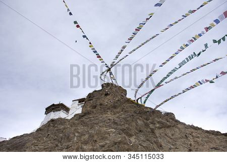 Jammu Kashmir, India - March 20 : Indian And Tibetan Tied Prayer And Blessing Flags On Mount Of Thik