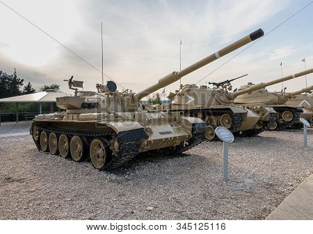 Latrun, Israel, January 14, 2020 : Tiran 5 (t55) Tank Is On The Memorial Site Near The Armored Corps