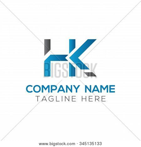 Letter Hk Logo Design Linked Vector Template With Blue And Black. Initial Hk Vector Illustration