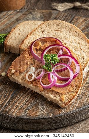 Slices Of Bread Slathered With Pork Lard Mixed With Ground Cracklings