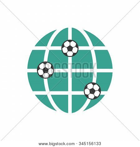 Soccer World Icon. Football Ball And Globe. Stock Vector Illustration Isolated On White Background.