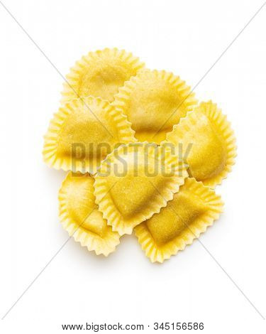 Italian stuffed pasta. Panzerotti pasta isolated on white background.