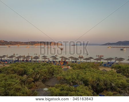 Methoni, Greece 9 August 2017. People Enjoying Their Time At Methoni Beach In Peloponnese In Greece.