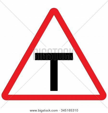 T Junction Traffic Road Sign Vector. Red Triangle Background. Perfect For Backgrounds, Backdrop, Sti