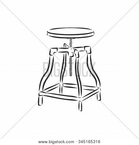 Stool Wooden Tabouret Chair Sketch Engraving Vector Illustration. Scratch Board Style Imitation. Han