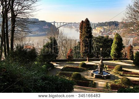 Oporto, Portugal- January 6, 2020: Beautiful And Idyllic Crystal Palace Gardens In Oporto, Portugal