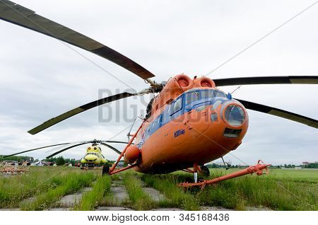 Tyumen, Russia - June 19, 2019: Aircraft Repair Helicopter Utair Engineering Plant. Detail Of Mil Mi