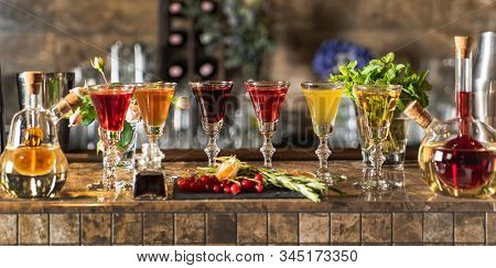 Different Bitters And Liqueurs in the bar