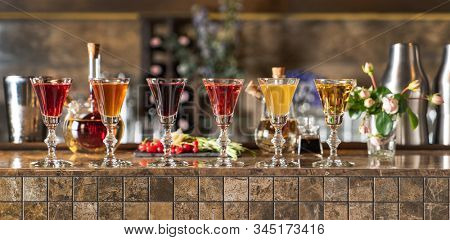 Different Bitters And Liqueurs in the bar