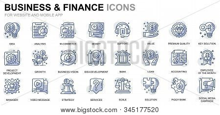 Simple Set Business And Finance Line Icons For Website And Mobile Apps. Contains Such Icons As Analy
