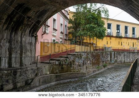 ORIZABA, VERACRUZ, MEXICO- DECEMBER 31, 2019: View of Paseo del Rio in a cloudy day at Orizaba, Vera