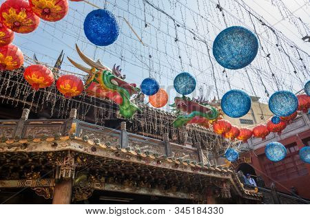 Lukang, Taiwan - October 18th, 2019: dragon lanterns Lukang Tianhou Temple, also known as Mazu Temple at Changhua, Taiwan