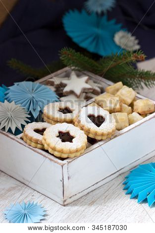 Cookies On The Background Of A Festive Decoration. Rustic Style.