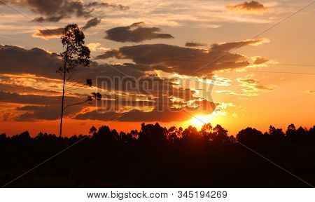 Sunset In The Middle Of The Colombian Tropics. The Sierra Nevada De Santa Marta (snowy Mountain Rang