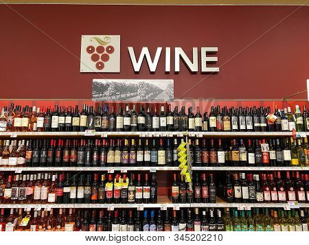 Orlando,fl/usa -1/15/20:  The Wine Aisle Of A Publix Grocery Store With A Variety Of Wines From Vari