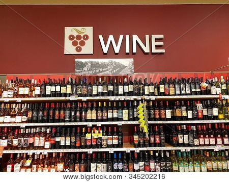 Orlando,fl/usa -1/15/20:  The Wine Aisle Of A Publix Grocery Store With A Variety Of Wines From Vari
