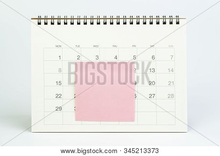 Pink Blank Sticky Note With Copy Spce For Putting Text On Calendar On White Background, Busy Work Re