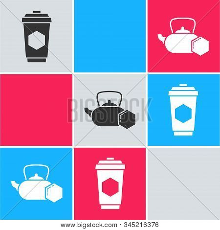 Set Cup Of Tea With Honey, Hive For Bees And Tea Kettle With Honey Icon. Vector