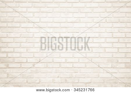 Background Of Wide Cream Brick Wall Texture. Old Brown Brick Wall Concrete Or Stone Wall Textured, W