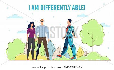 Technological Innovations For Disabled People Trendy Flat Vector Banner, Poster Template. Disabled M
