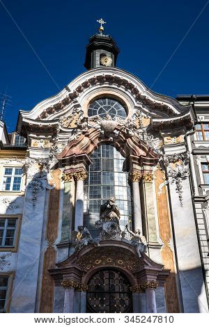 Historic Facade Of The Baroque Asam Church, Asamkirche In Munich, Germany