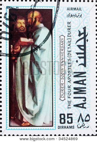 Frimärke Ajman 1970 de fyra apostlarna av Albrecht Durer