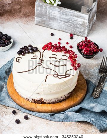 St. Valentines Day, Mothers Day, Birthday Cake. Festive Dessert. Womans Day Cake. Cake For Valentine