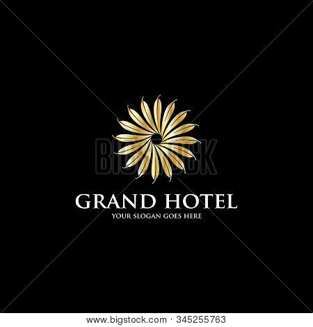 Gold Feather Hotel Logo Inspiration, Luxury Grand Hotel Logo Stock