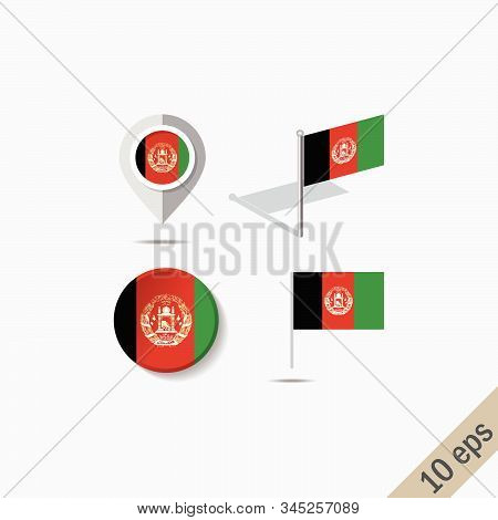 Map Pins With Flag Of Afganistan - Vector Illustration