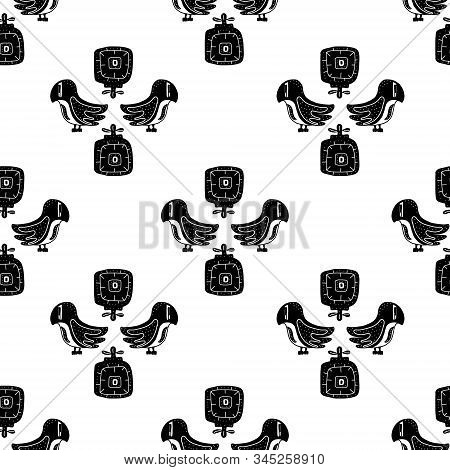 Seamlless Pattern Black And White. Flowers And Birds Are An Inspired Example Of Folk Art In The Scan