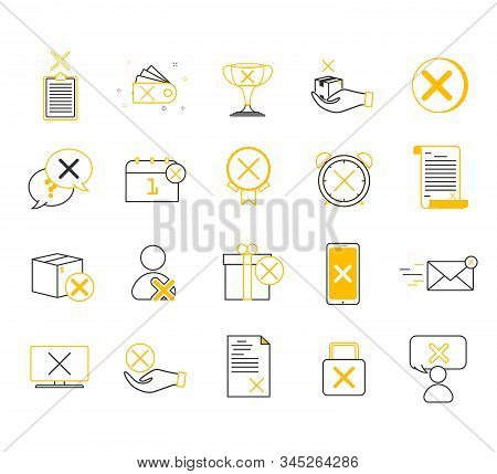 Reject Line Icons. Decline, Cancel And Dislike. Quality Line Set. Contains Such Icons As Refuse Stam