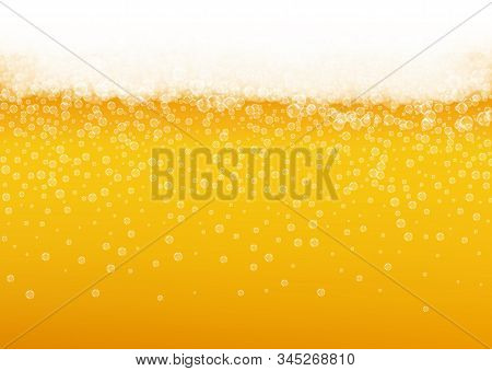 Splash Beer. Background For Craft Lager. Oktoberfest Foam. Cold Pint Of Ale With Realistic White Bub