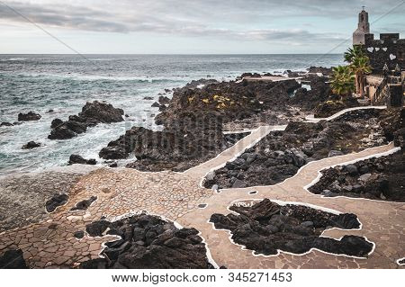Garachico, Tenerife, Spain - December 18, 2019: The Natural Pools Of El Caleton Of Garachico Created