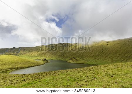 A Fresh Water Lake At The Center Of The Corvo Caldera On The Island Of Corvo In The Azores, Portugal