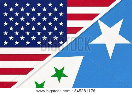 Usa Vs Galmudug State National Flag From Textile. Relationship, Partnership And Economic Between Two